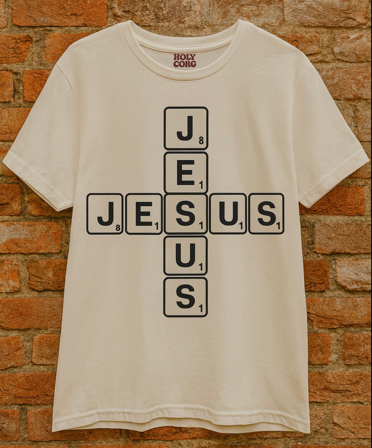 Jesus Scrabble Cross ~ Ivory Tee