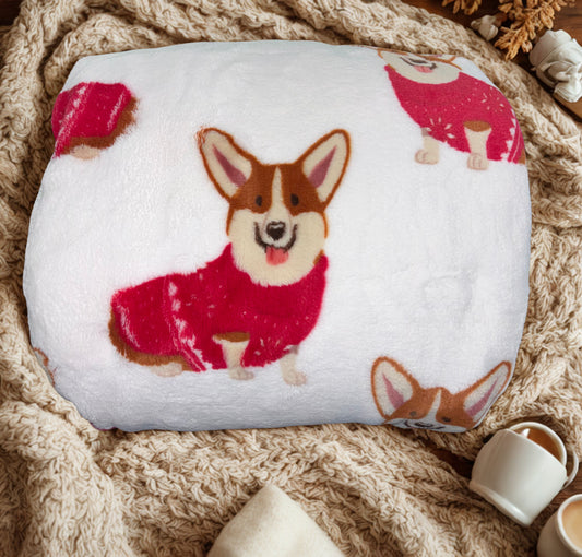 Corgi Sweater Weather Snuggles ~ Throw Blanket